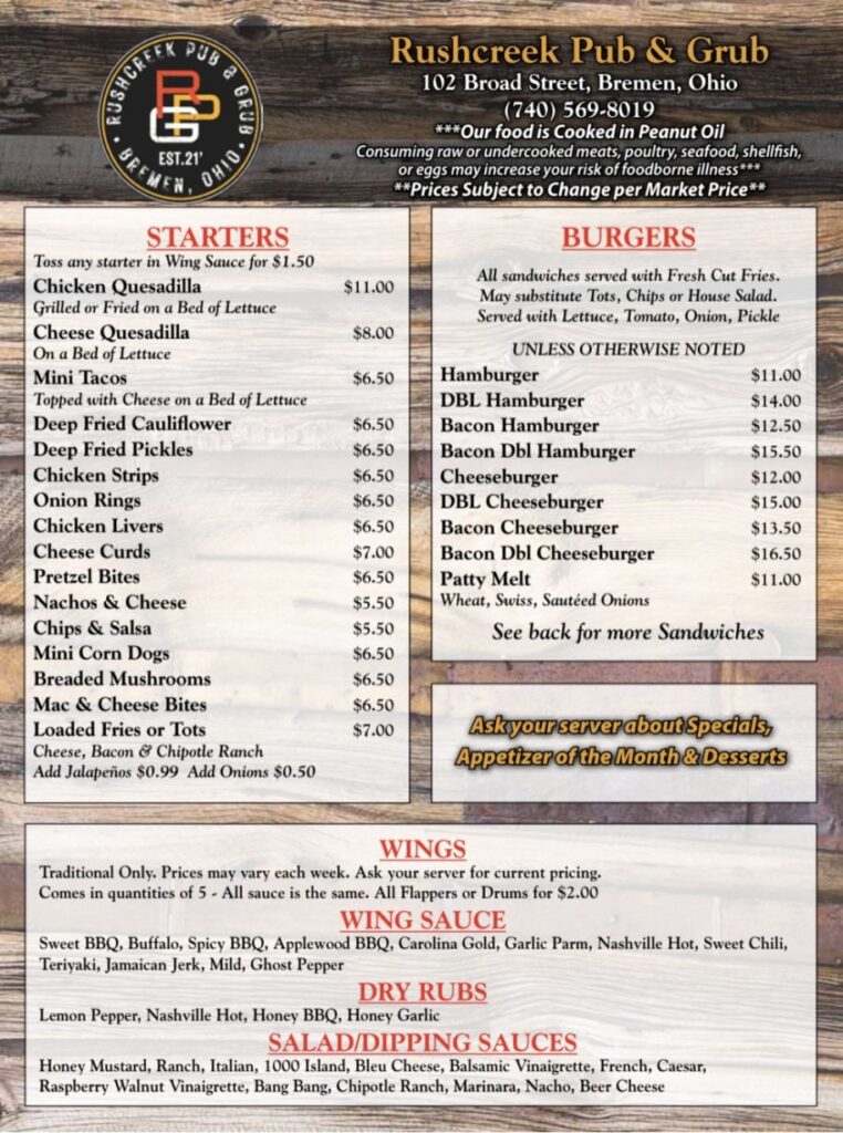 Rushcreek Pub & Grub Menu 2