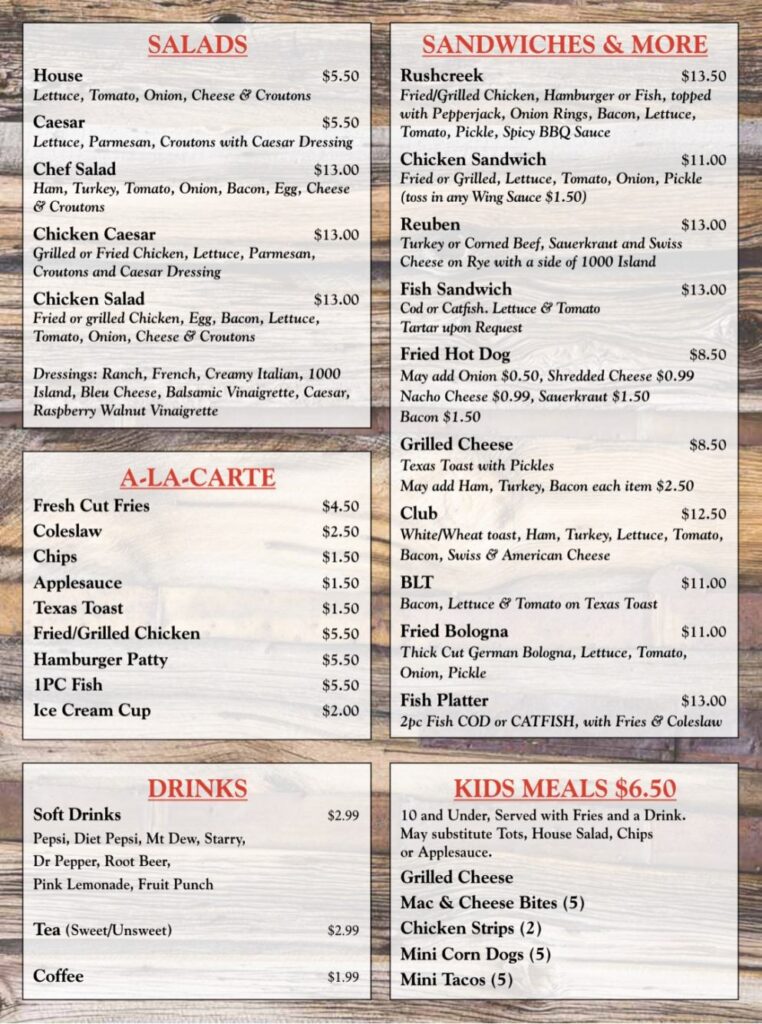 Rushcreek Pub & Grub Menu 3