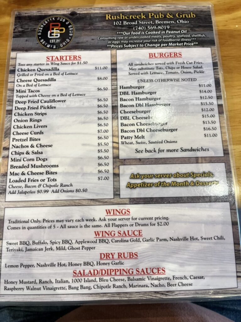 Rushcreek Pub & Grub Menu 5