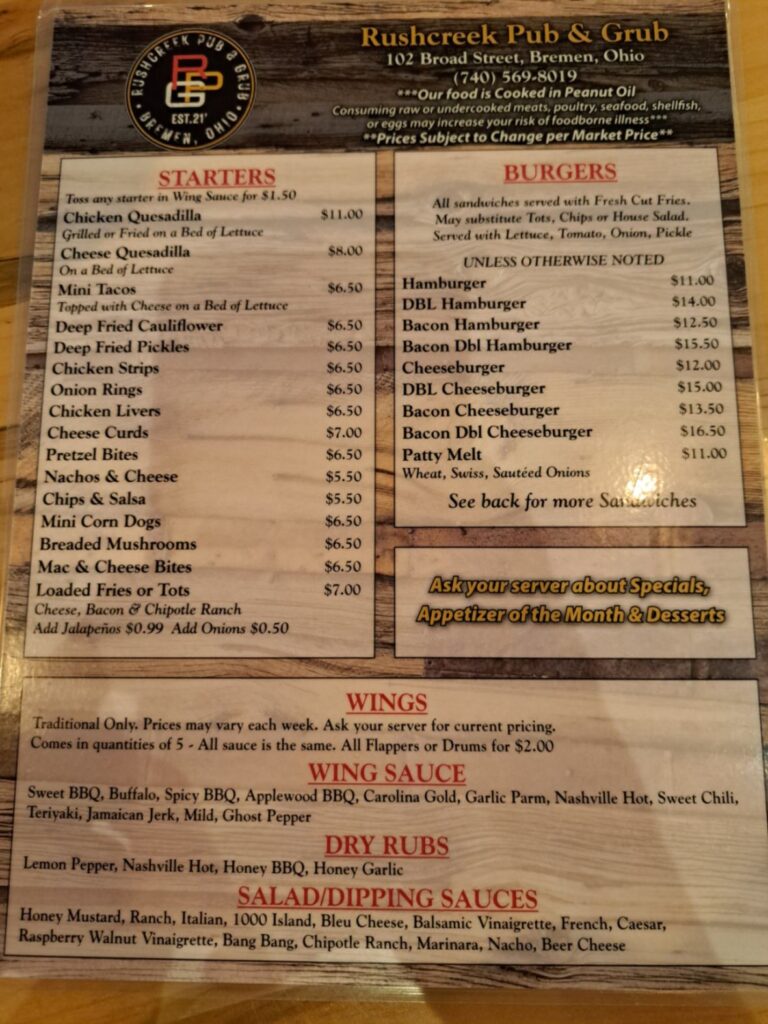 Rushcreek Pub & Grub Menu 6